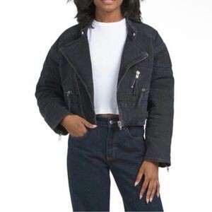 NWT Good American Denim Moto Jacket Washed Black Size M